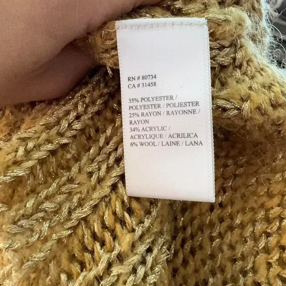 BCBGIRLS Gold Metallic Knit Cardigan Sweater Mustard Yellow Pointelle Button Up - Picture 8 of 8
